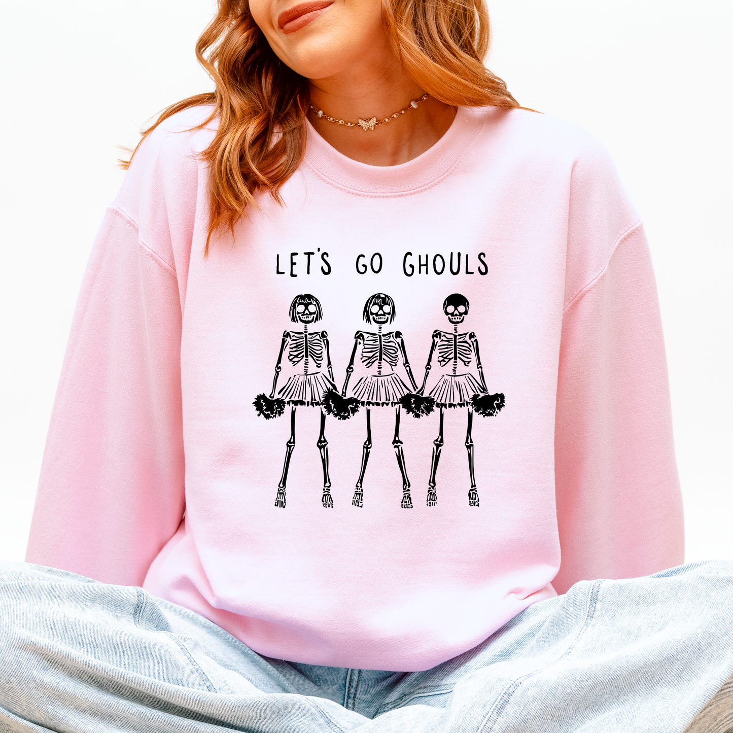 Let's Go Ghouls, Skeleton Cheerleaders, Cute, Halloween Sweatshirt