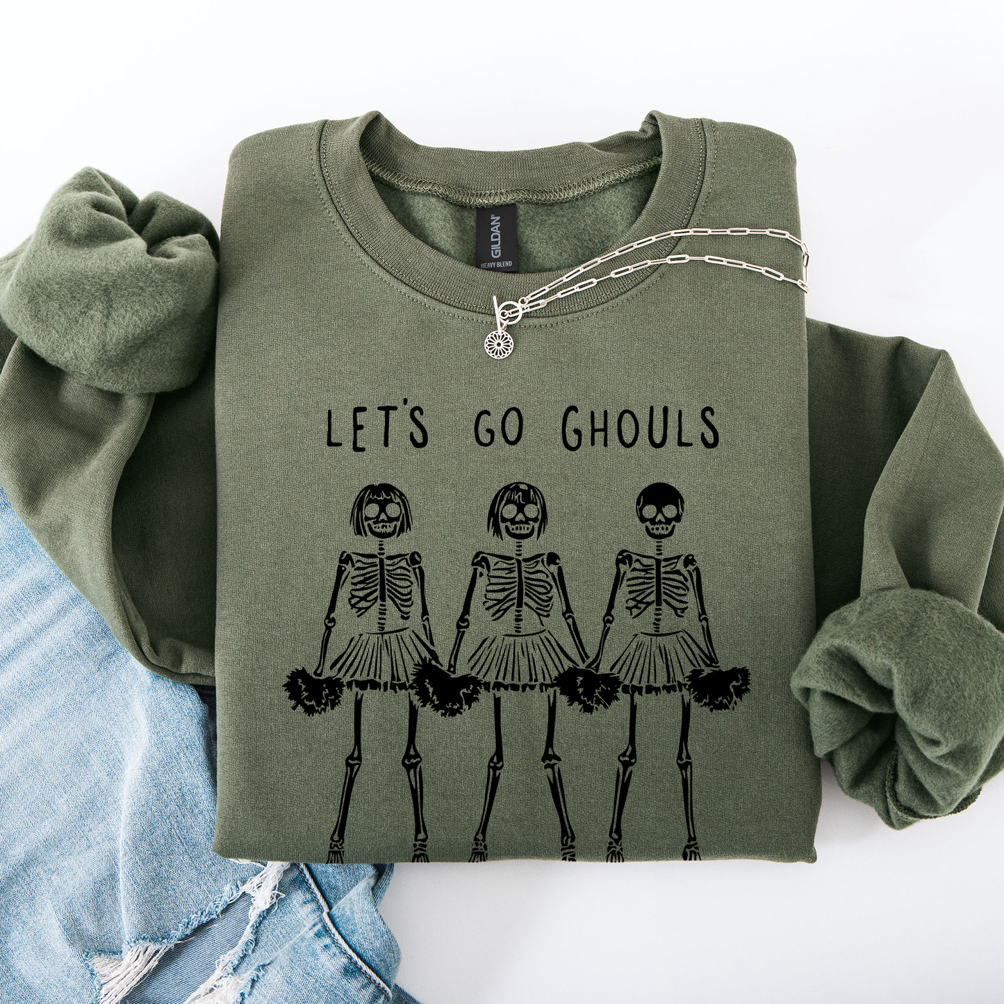 Let's Go Ghouls, Skeleton Cheerleaders, Cute, Halloween Sweatshirt