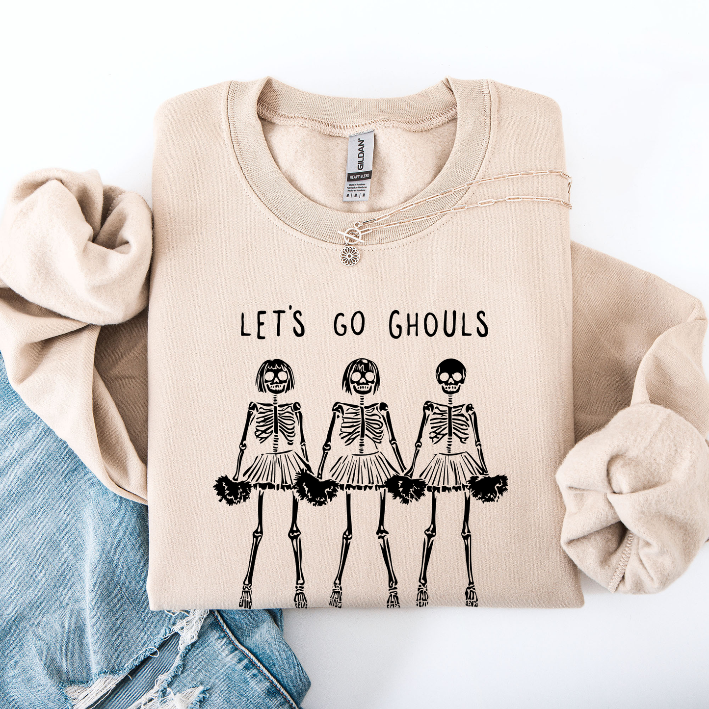 Let's Go Ghouls, Skeleton Cheerleaders, Cute, Halloween Sweatshirt