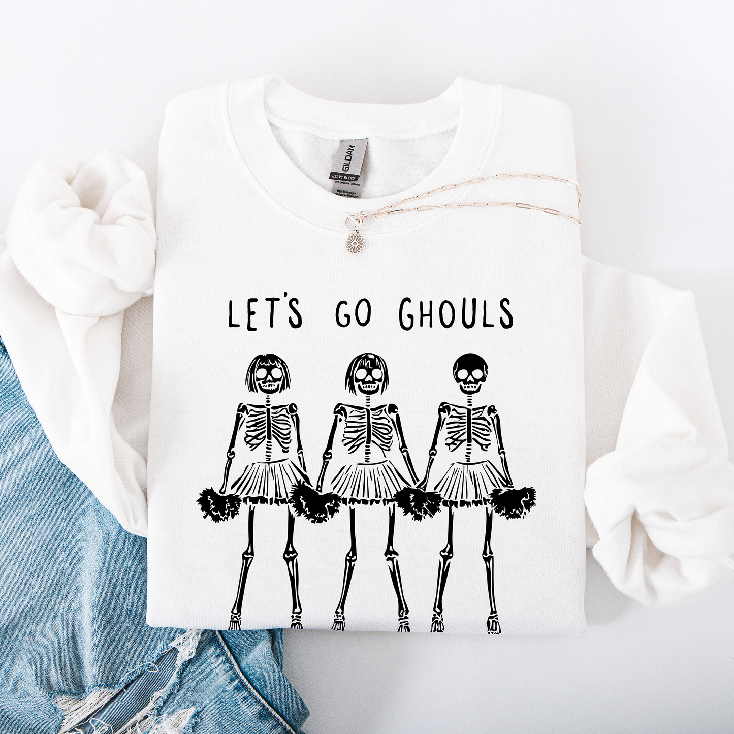 Let's Go Ghouls, Skeleton Cheerleaders, Cute, Halloween Sweatshirt
