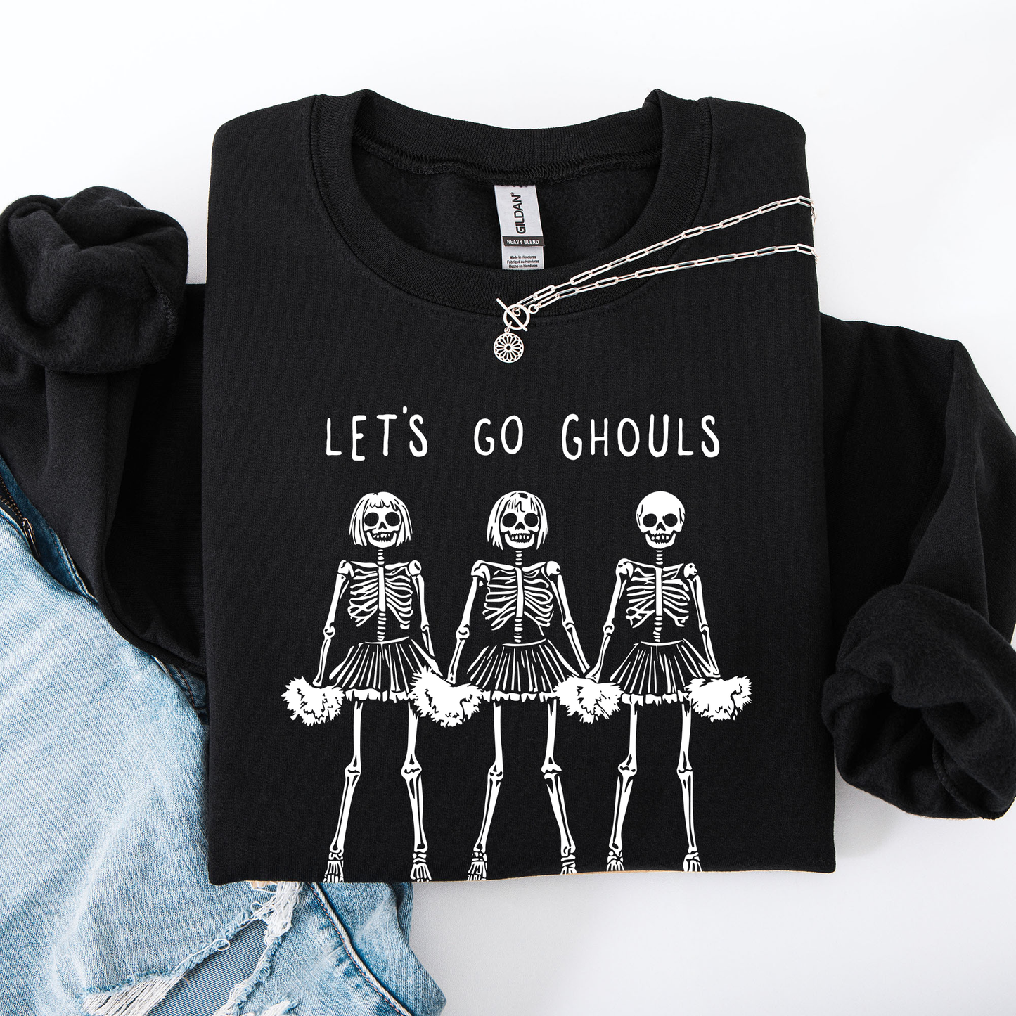 Let's Go Ghouls, Skeleton Cheerleaders, Cute, Halloween Sweatshirt