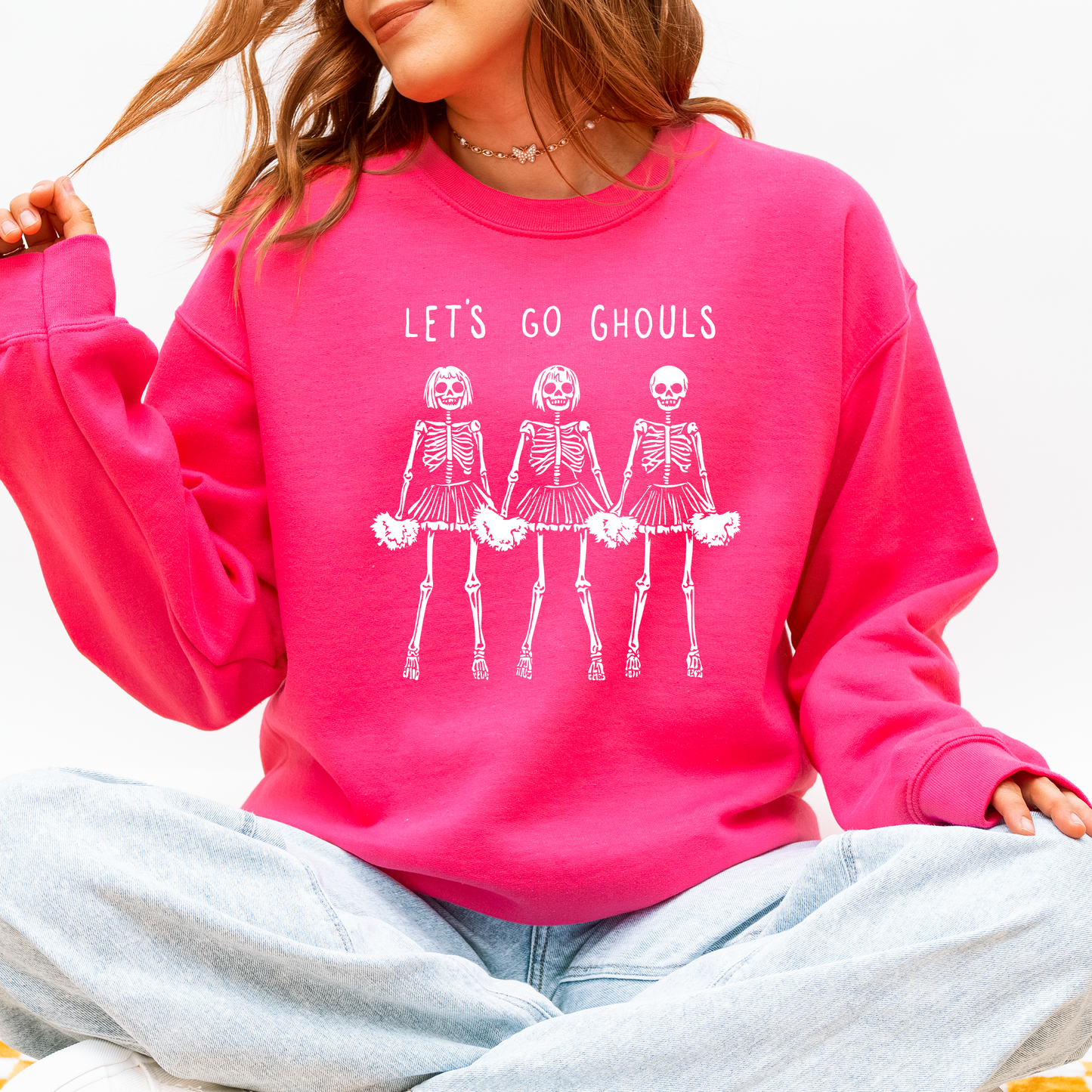 Let's Go Ghouls, Skeleton Cheerleaders, Cute, Halloween Sweatshirt