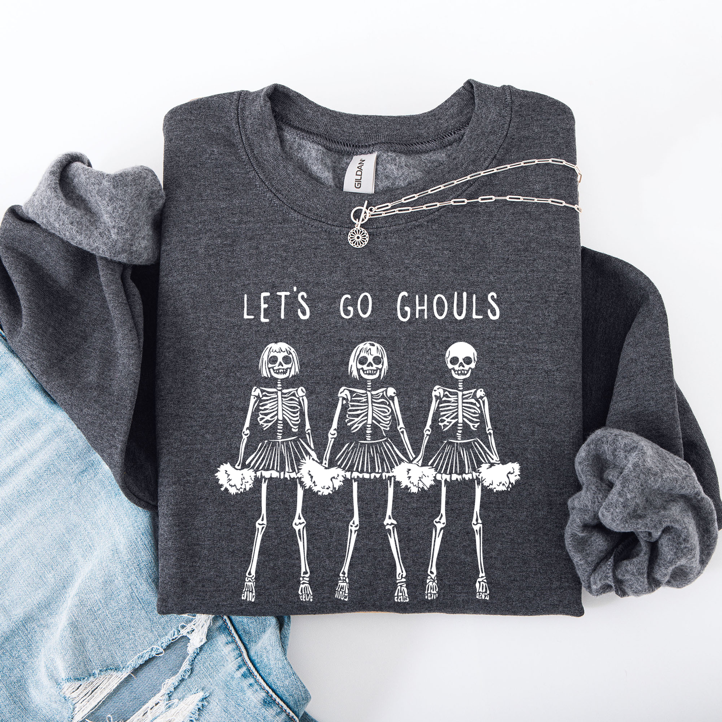 Let's Go Ghouls, Skeleton Cheerleaders, Cute, Halloween Sweatshirt
