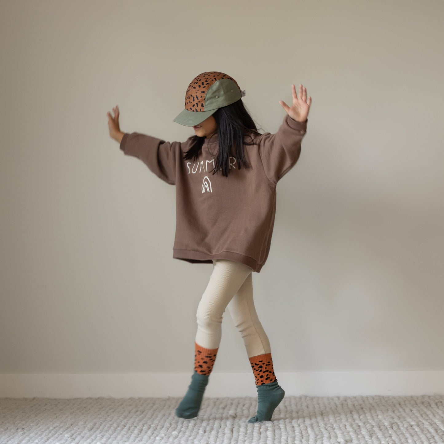 Five-Panel Hat Green Cheetah Kids Adjustable Rad River Co.
