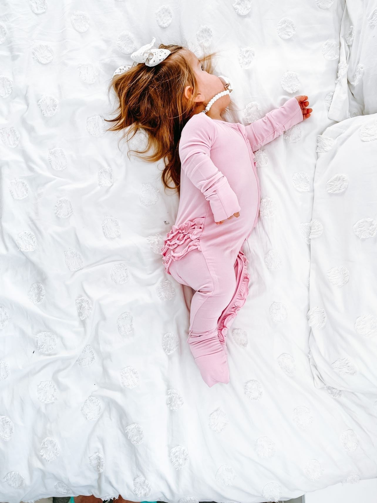 Pink Bamboo Ruffle Convertible Footie Lillian