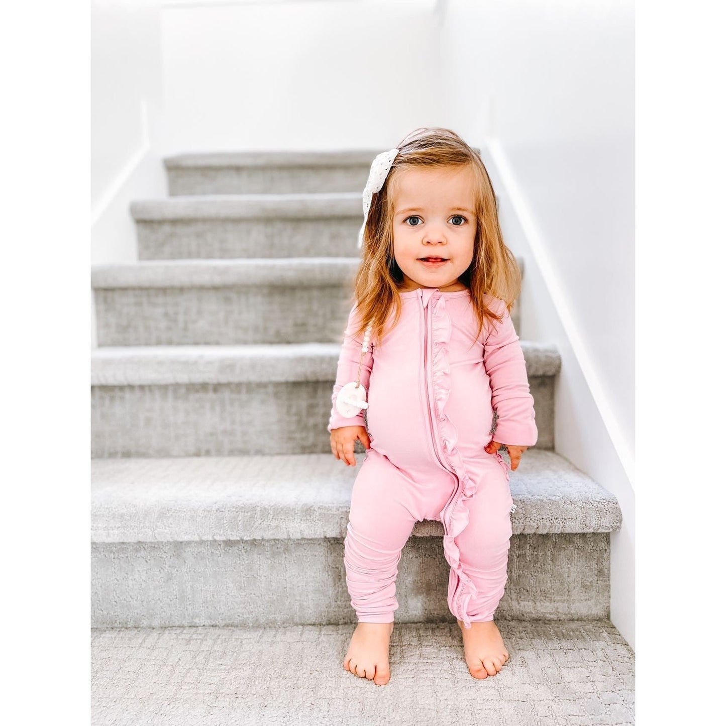 Pink Bamboo Ruffle Convertible Footie Lillian