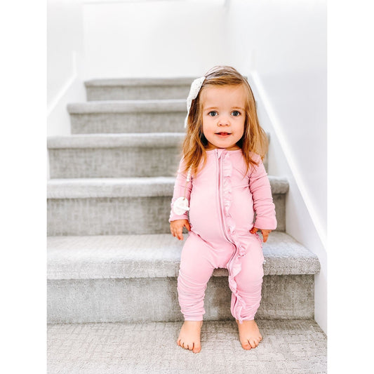 Pink Bamboo Ruffle Convertible Footie Lillian