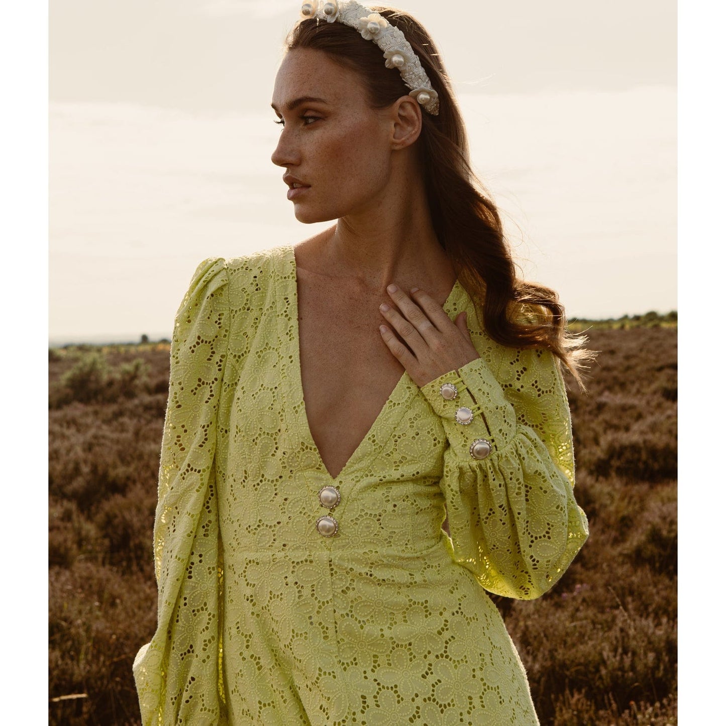 Lime Green Eyelet Long Dress Verna