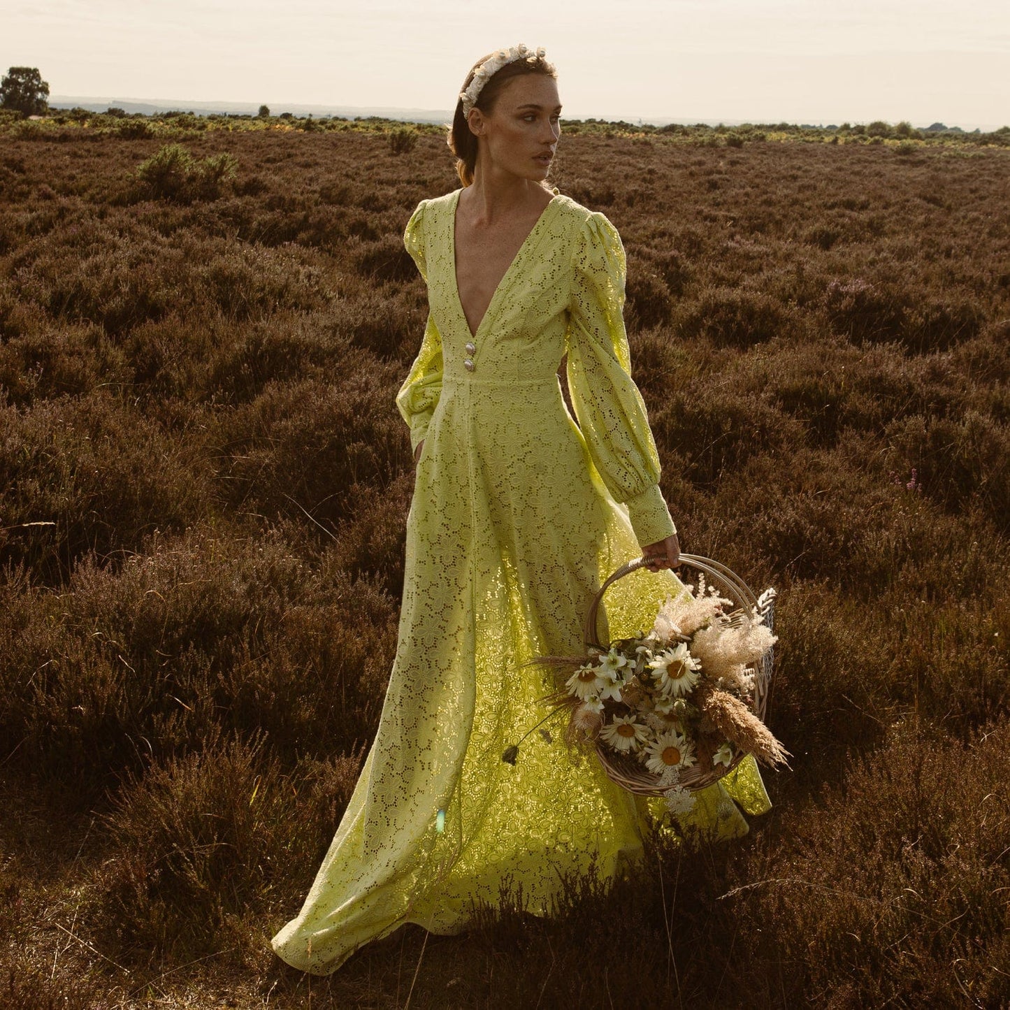 Lime Green Eyelet Long Dress Verna