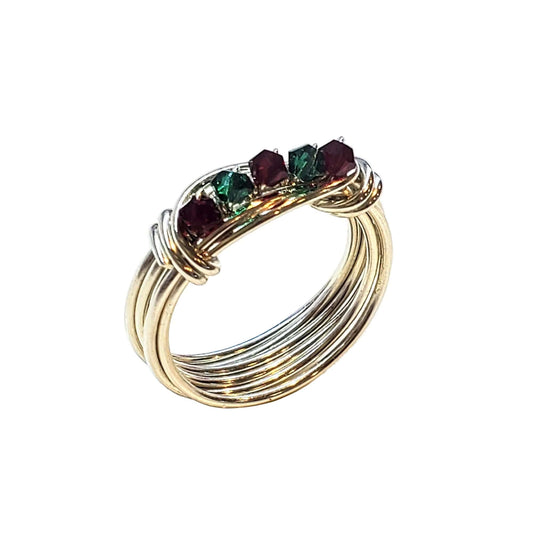 Silver Wire Wrapped Red Green Crystal Christmas Holiday Ring Limited Edition