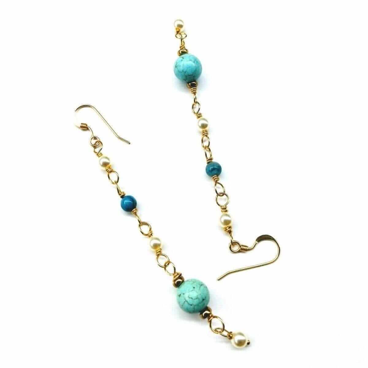 Long 14K Gold Filled Turquoise Pearl Earrings