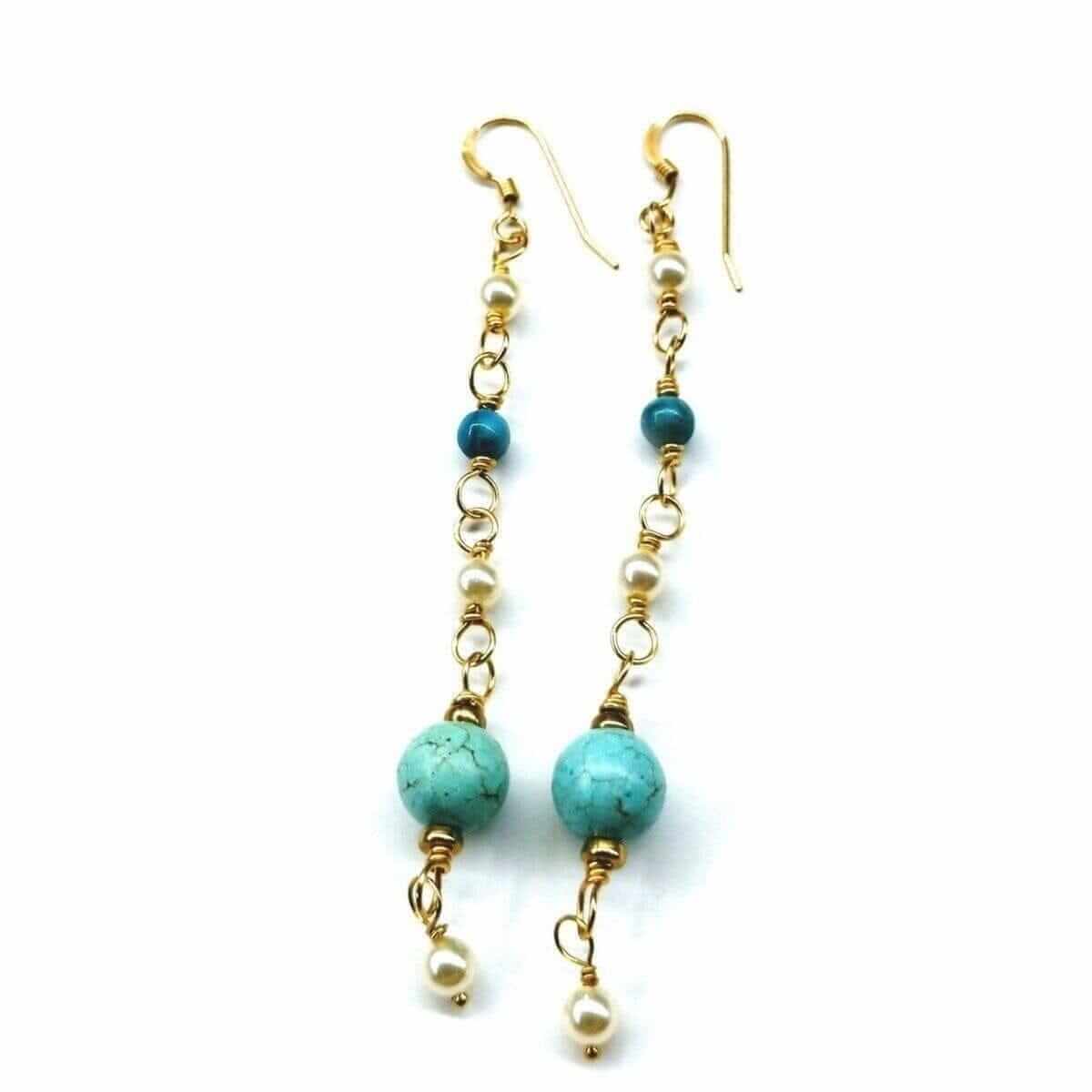 Long 14K Gold Filled Turquoise Pearl Earrings
