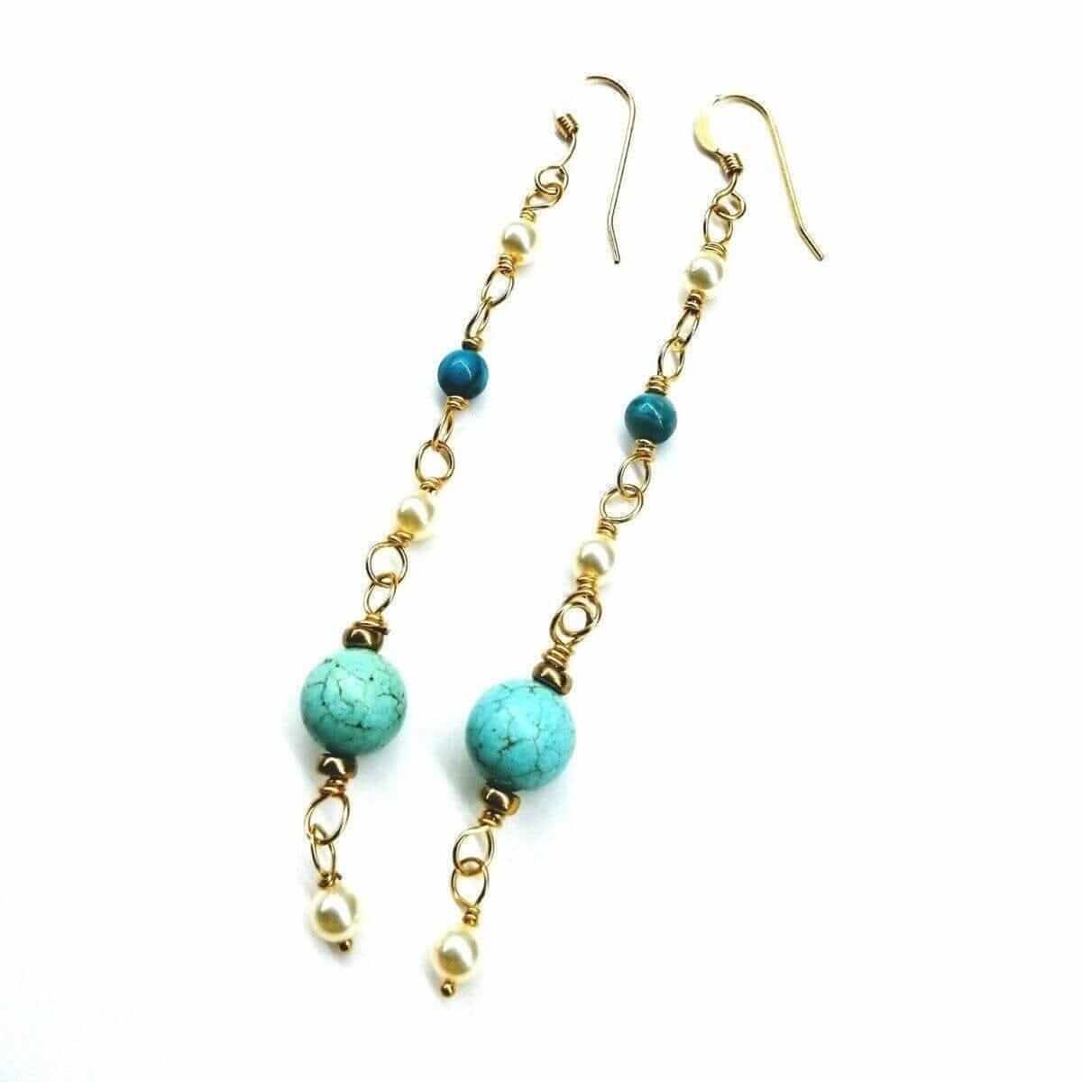Long 14K Gold Filled Turquoise Pearl Earrings