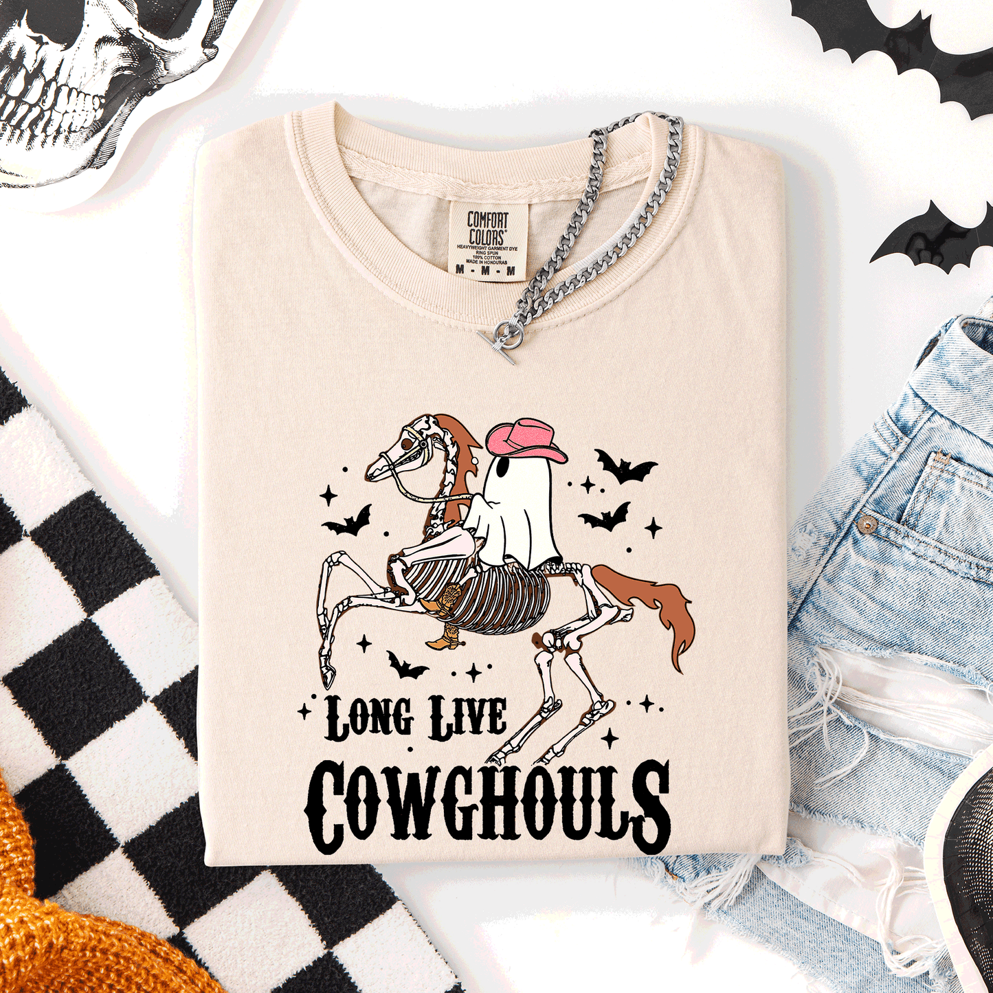Long Live Cowghouls, Skeleton, Ghost, Horse, Halloween, Comfort Colors T-Shirt