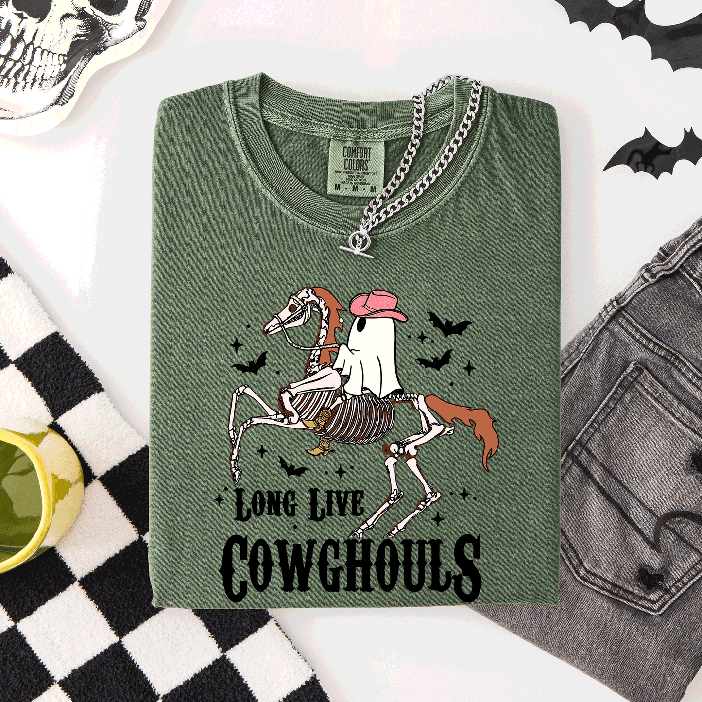 Long Live Cowghouls, Skeleton, Ghost, Horse, Halloween, Comfort Colors T-Shirt