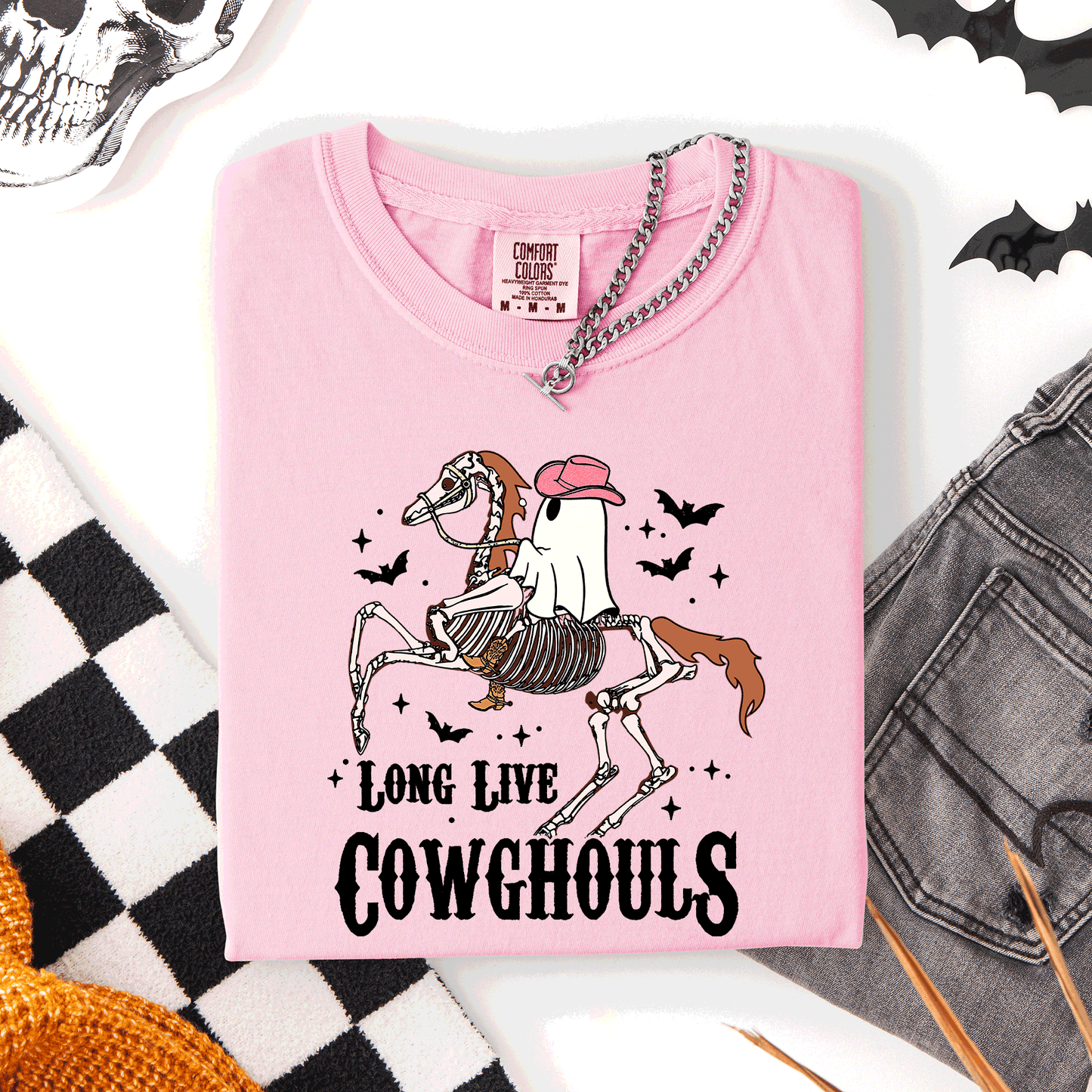 Long Live Cowghouls, Skeleton, Ghost, Horse, Halloween, Comfort Colors T-Shirt