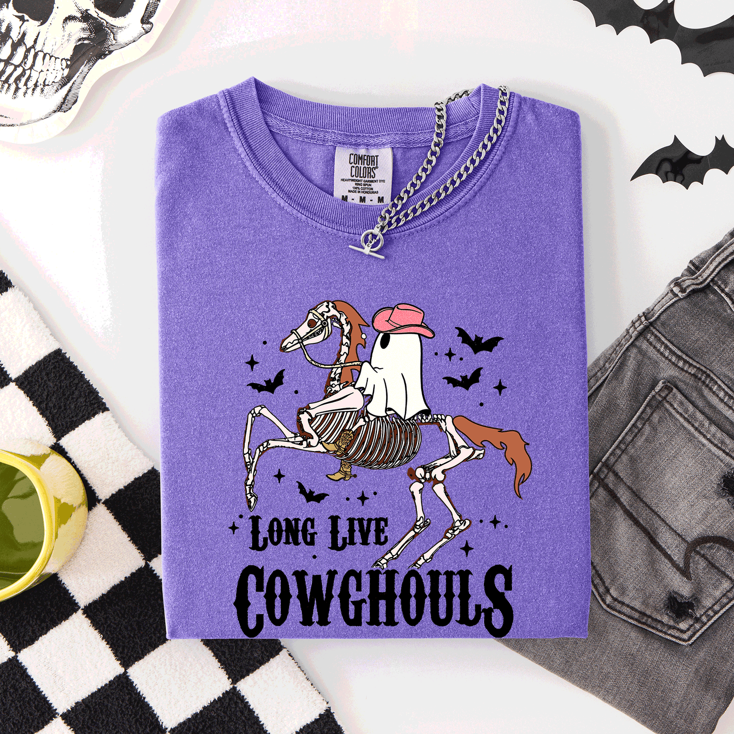 Long Live Cowghouls, Skeleton, Ghost, Horse, Halloween, Comfort Colors T-Shirt