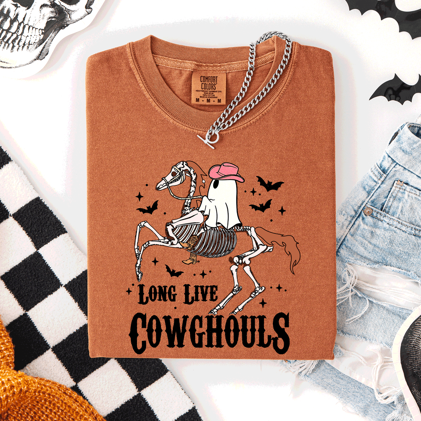 Long Live Cowghouls, Skeleton, Ghost, Horse, Halloween, Comfort Colors T-Shirt