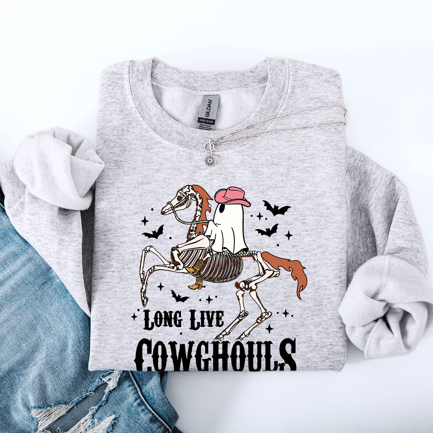Long Live Cowghouls, Skeleton, Ghost, Horse, Halloween Sweatshirt