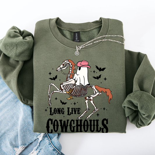 Long Live Cowghouls, Skeleton, Ghost, Horse, Halloween Sweatshirt