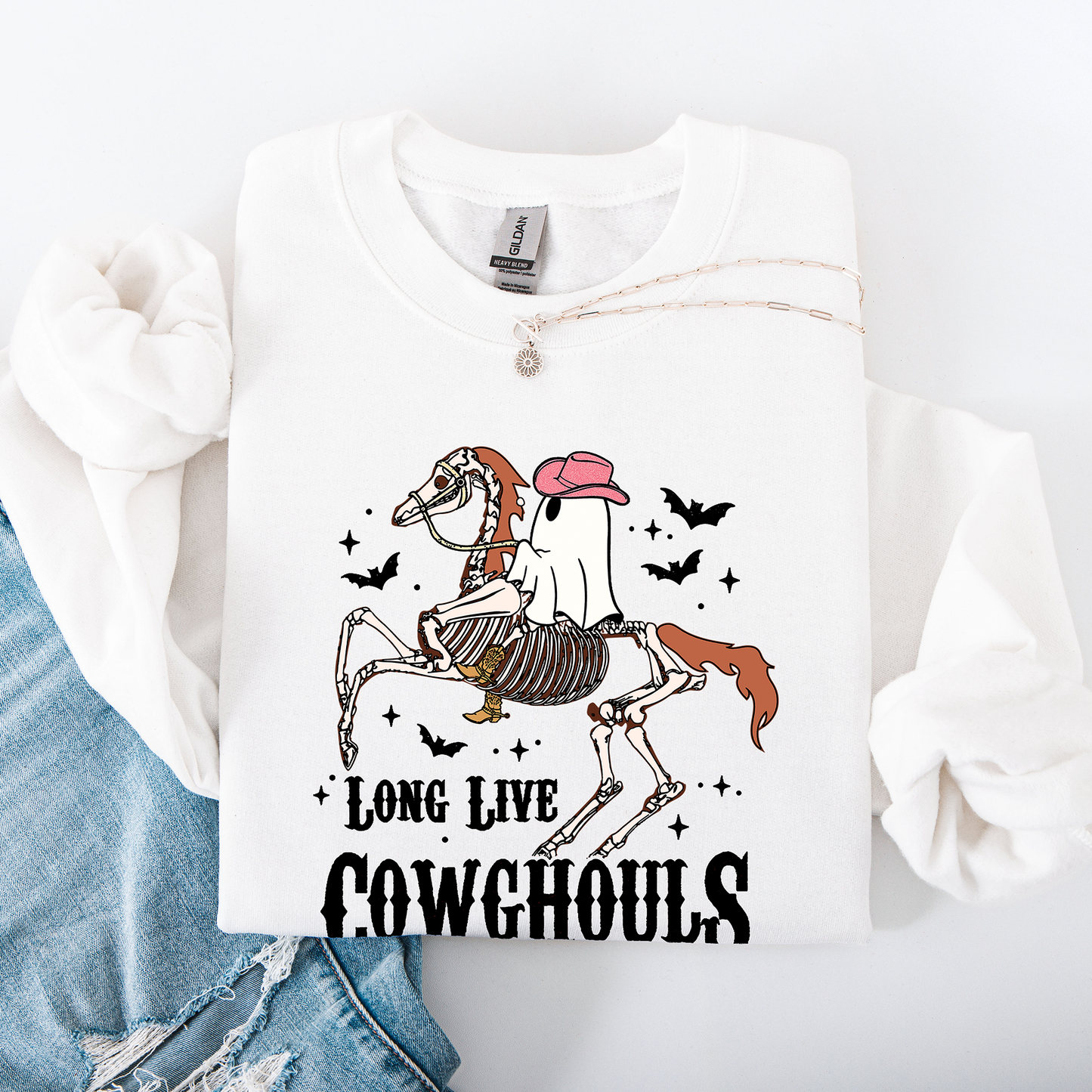 Long Live Cowghouls, Skeleton, Ghost, Horse, Halloween Sweatshirt