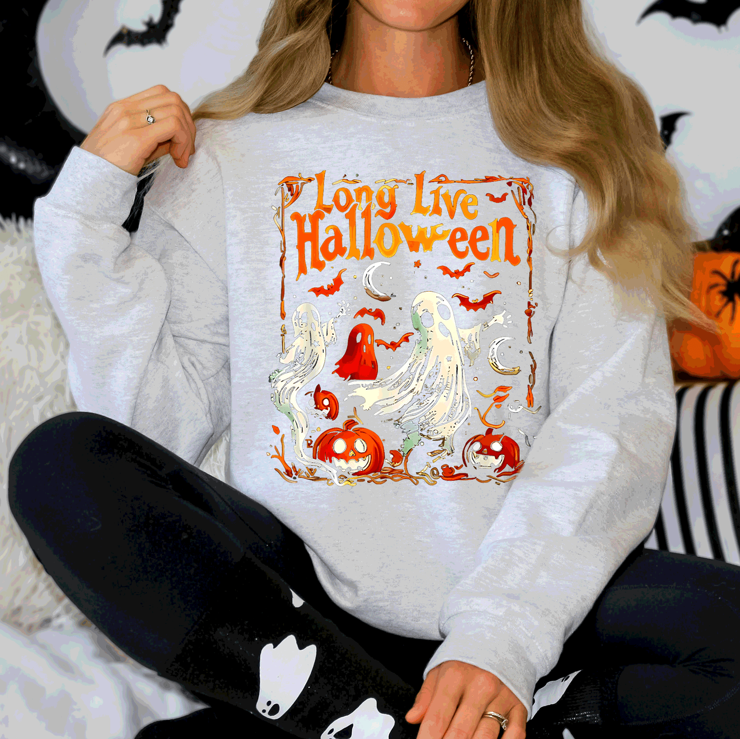Long Live Halloween, Pumpkin, Classic, Vintage, Ghosts Sweatshirt