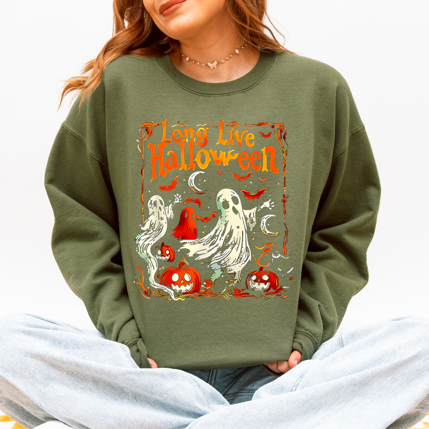 Long Live Halloween, Pumpkin, Classic, Vintage, Ghosts Sweatshirt