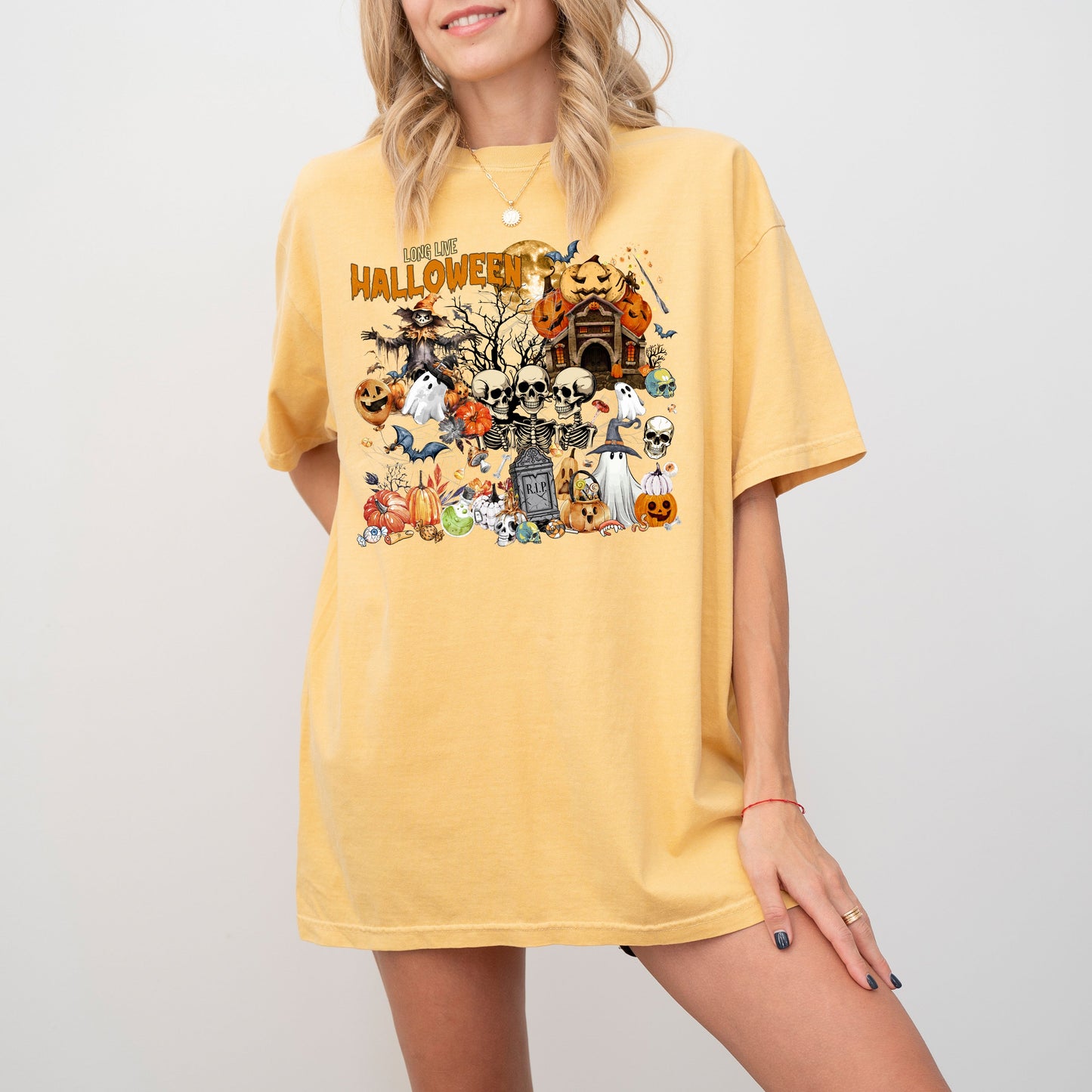 Long Live Halloween, Spooky Scene, Witch, Skeleton, Ghost, Haunted Shirt Comfort Colors T-Shirt