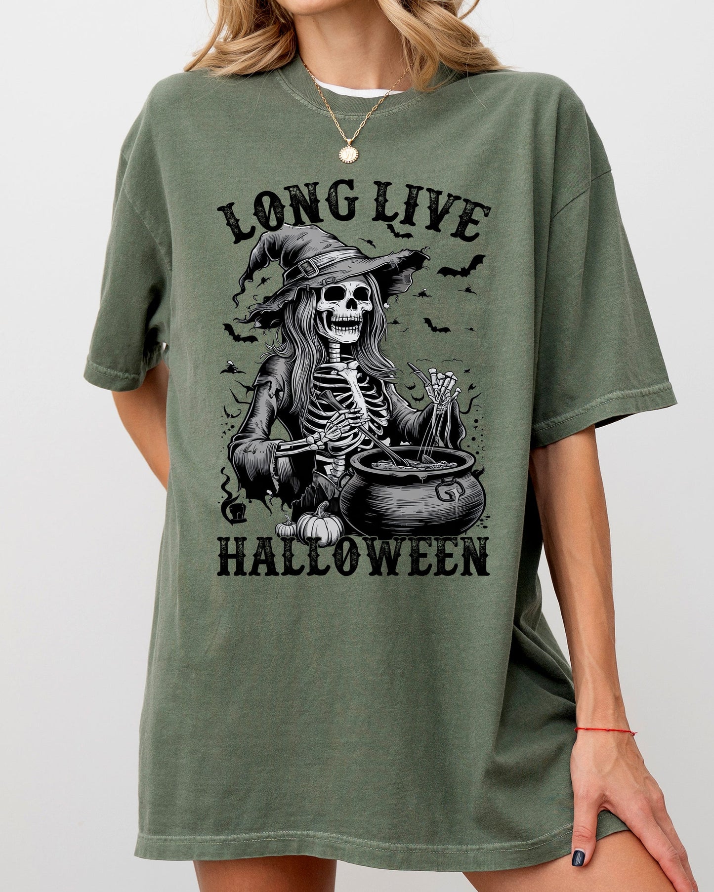 Long Live Halloween, Witch Skeleton, Bats, Spooky, Zombie Shirt Comfort Colors T-Shirt