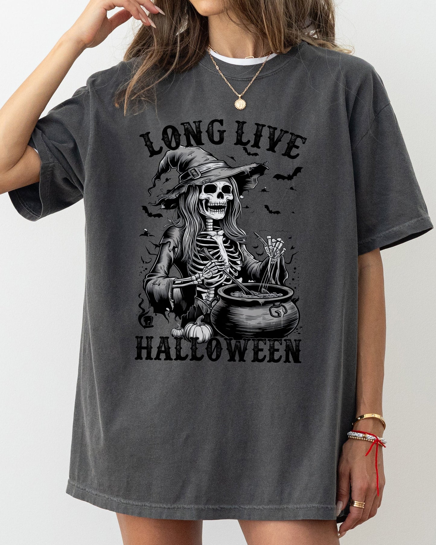 Long Live Halloween, Witch Skeleton, Bats, Spooky, Zombie Shirt Comfort Colors T-Shirt