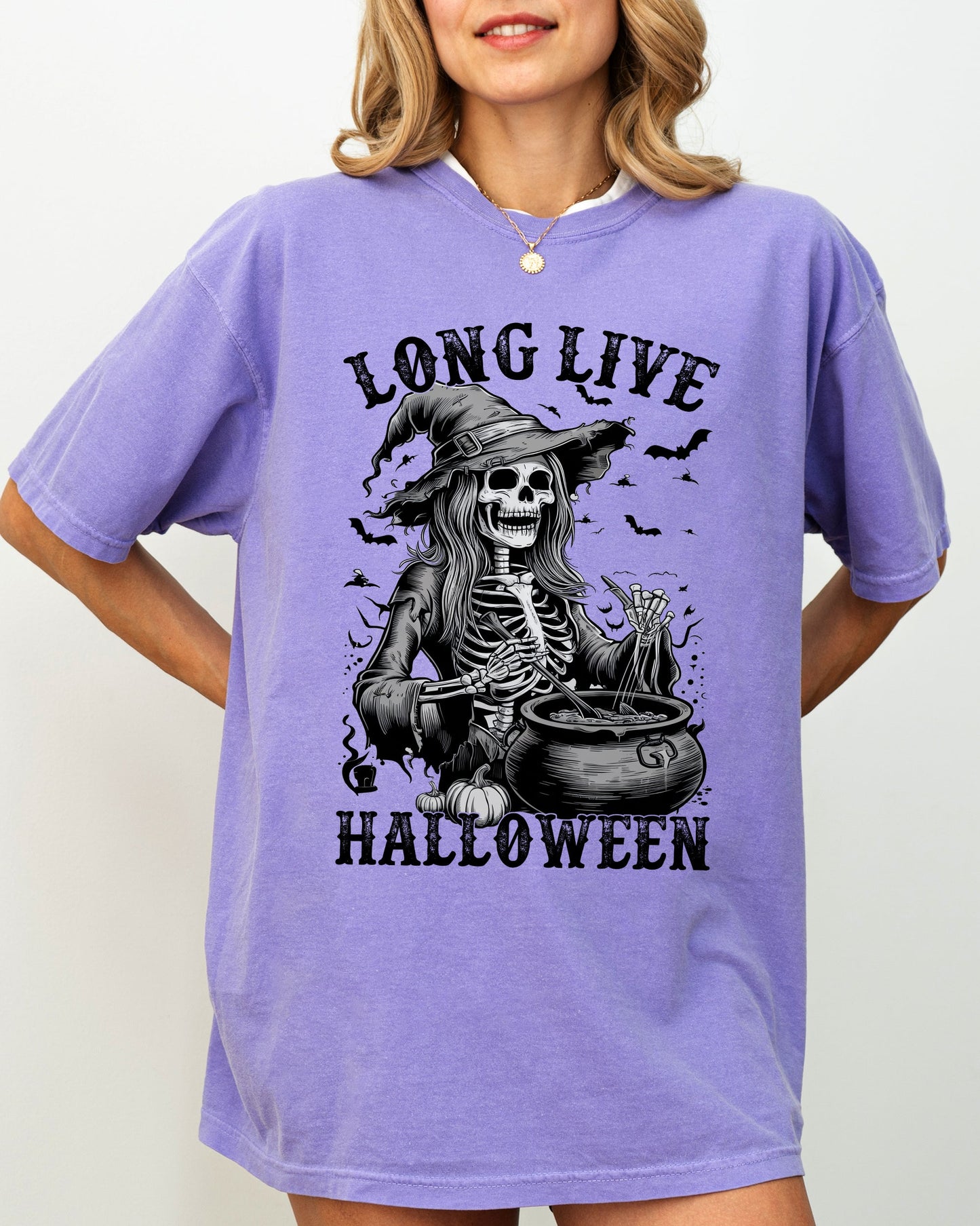 Long Live Halloween, Witch Skeleton, Bats, Spooky, Zombie Shirt Comfort Colors T-Shirt