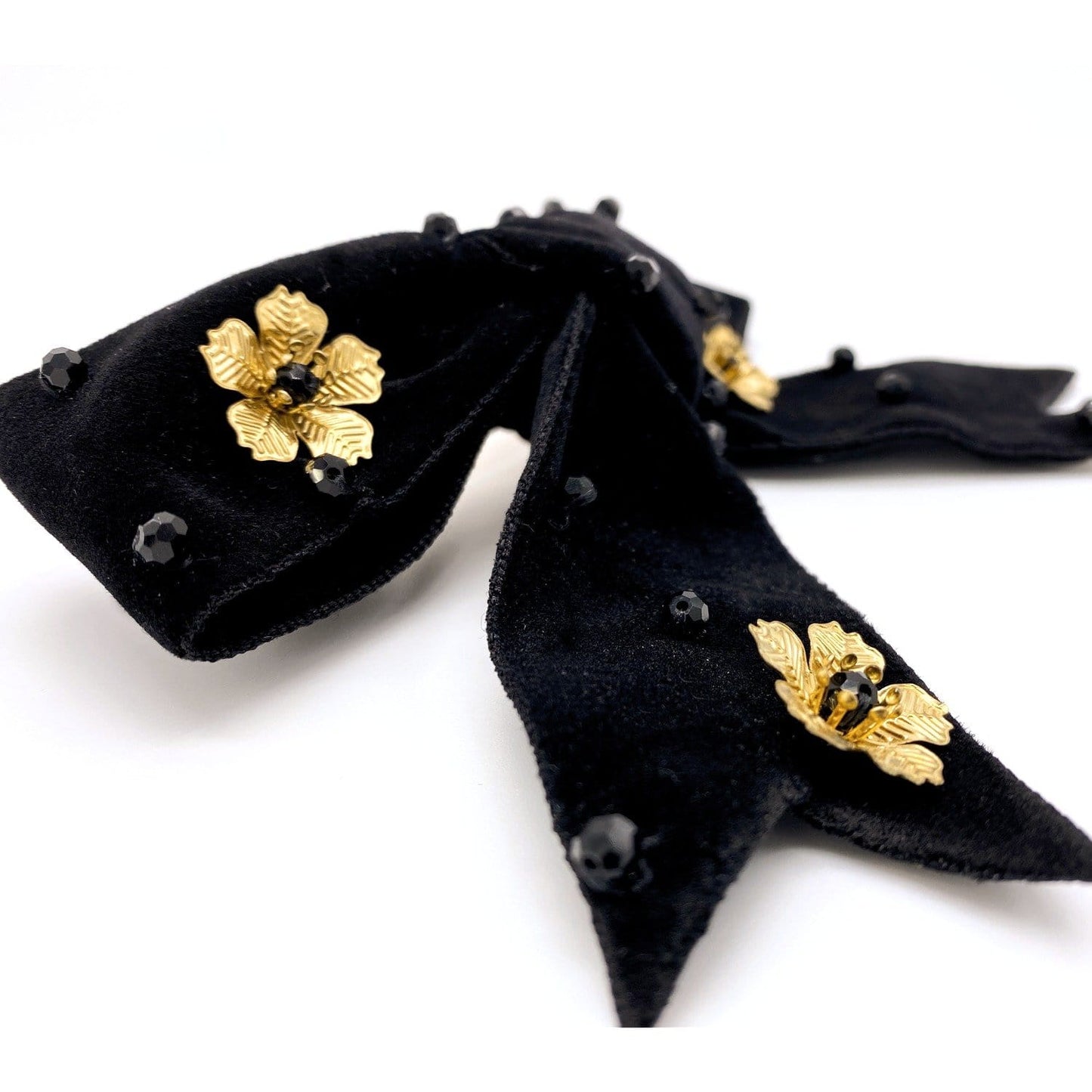 Black Crystal Gold Plated French Barrette Lucille