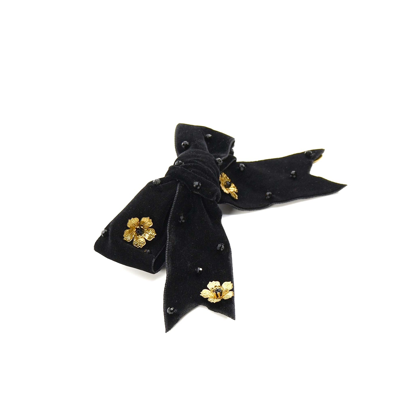 Black Crystal Gold Plated French Barrette Lucille