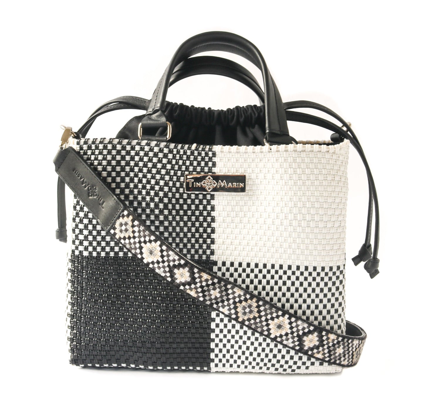 Mai Woven Black & White Leather Bag Strap Tin Marin