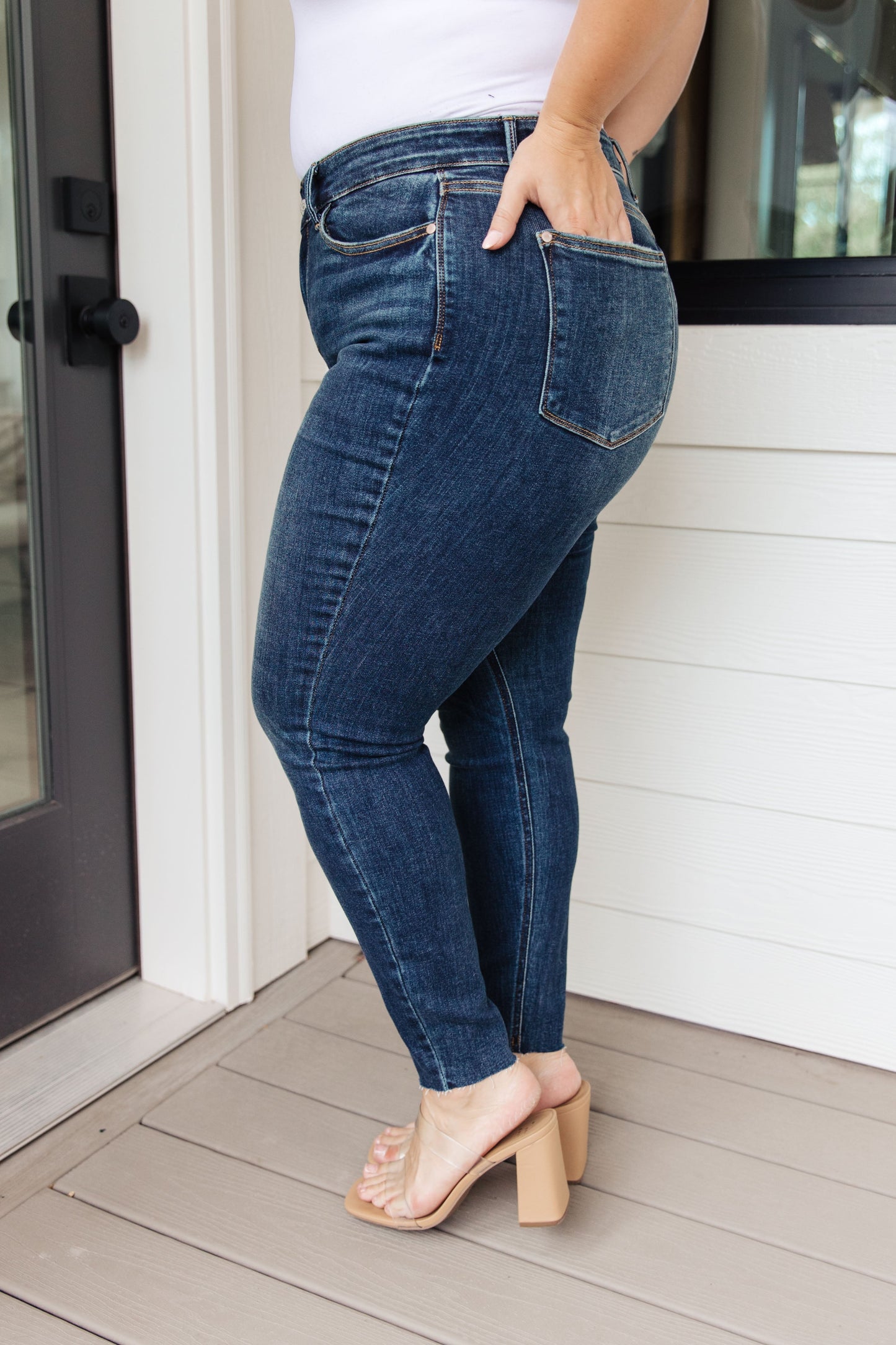 Mid Rise Vintage Raw Hem Skinny Jeans Lydia