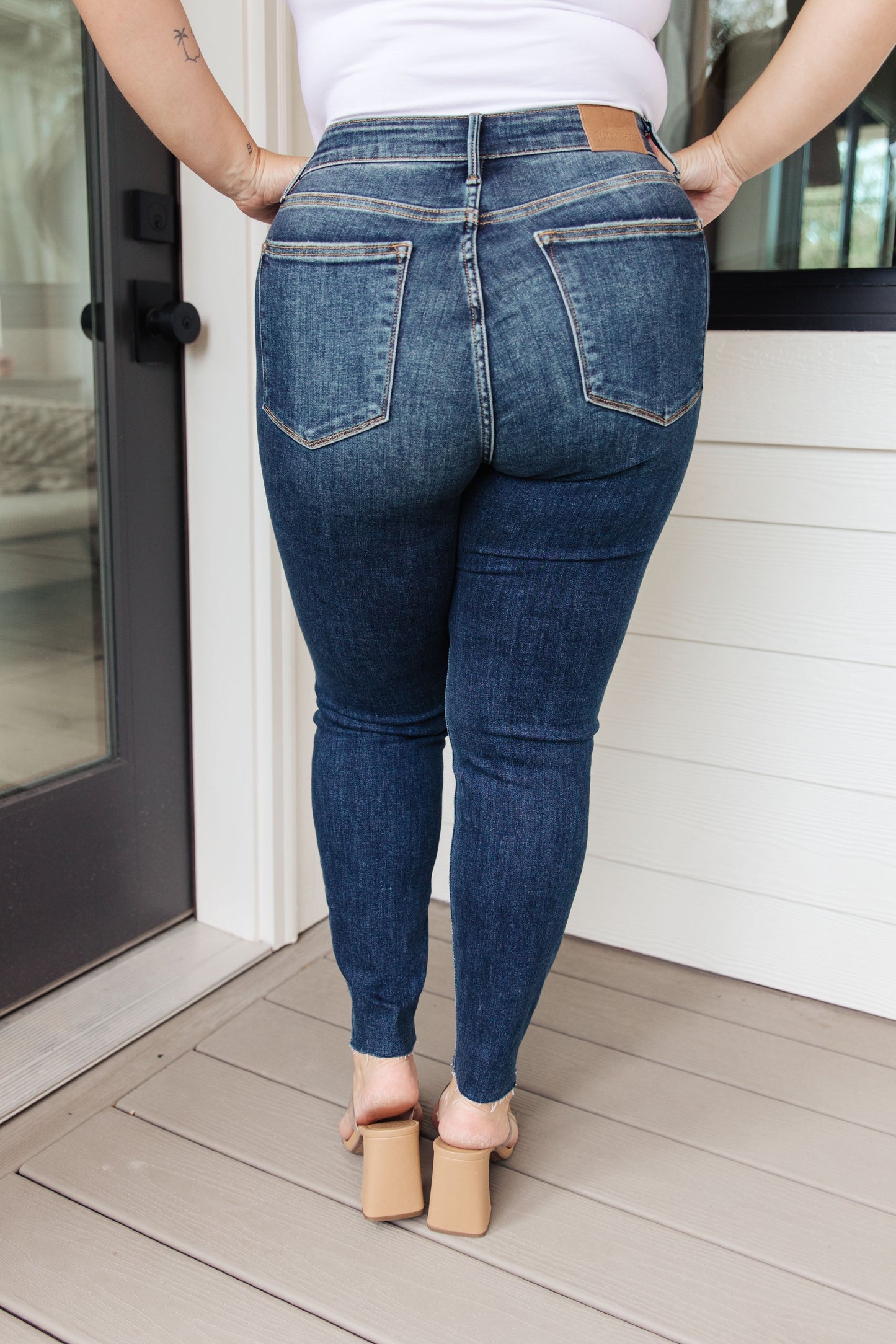 Mid Rise Vintage Raw Hem Skinny Jeans Lydia