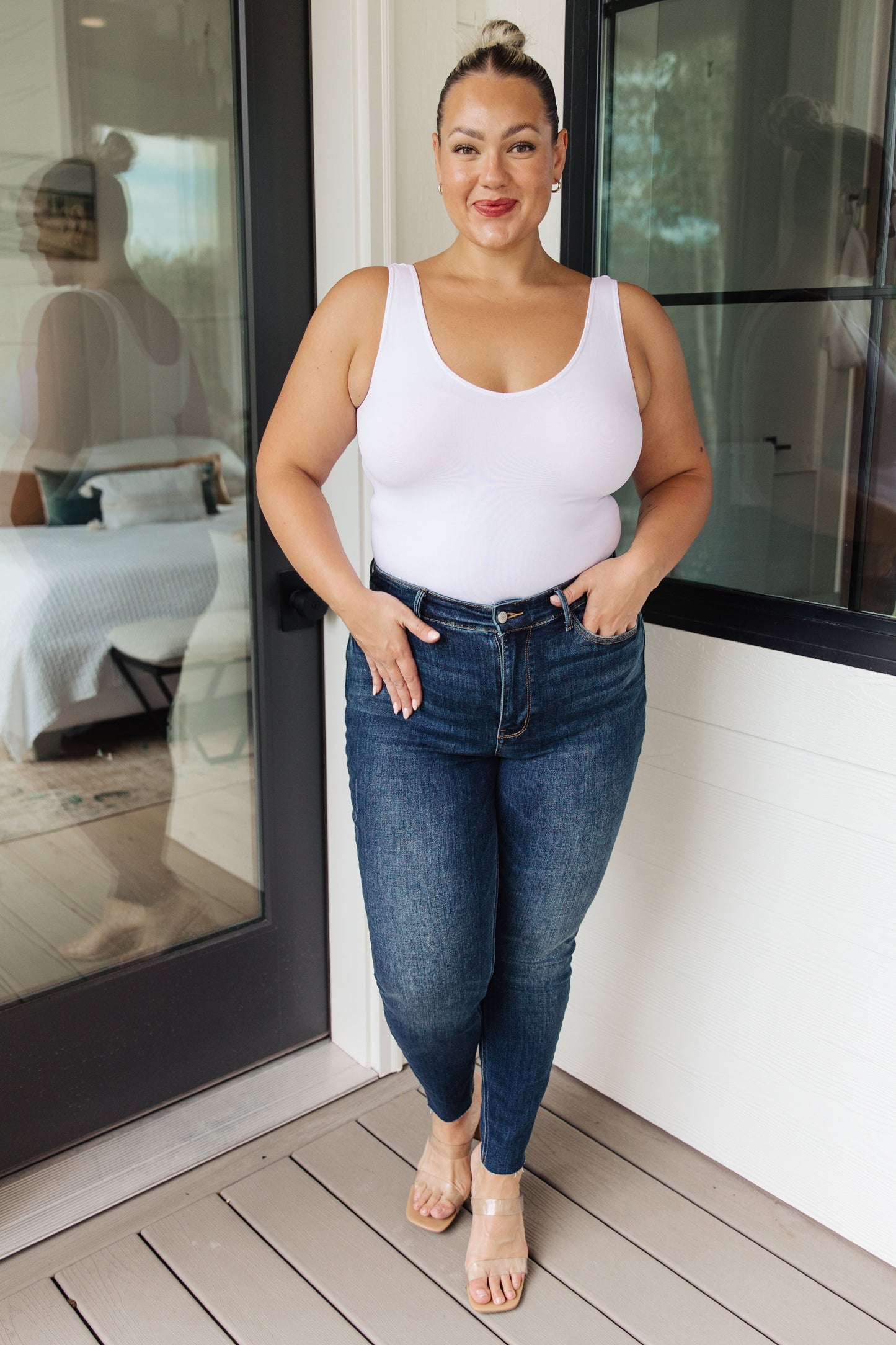 Mid Rise Vintage Raw Hem Skinny Jeans Lydia