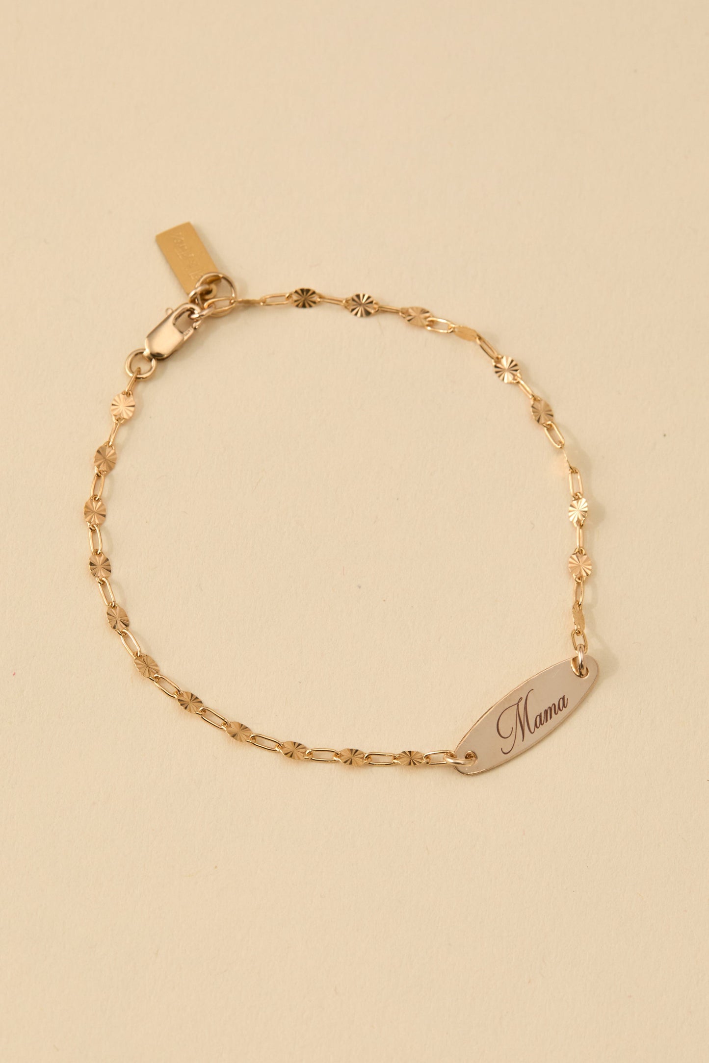 14k Gold Filled Starburst Chain Bracelet with Laser Engraved Connector Mama Banks