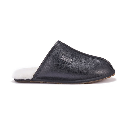Mens Black Leather Closed Mule Slipper