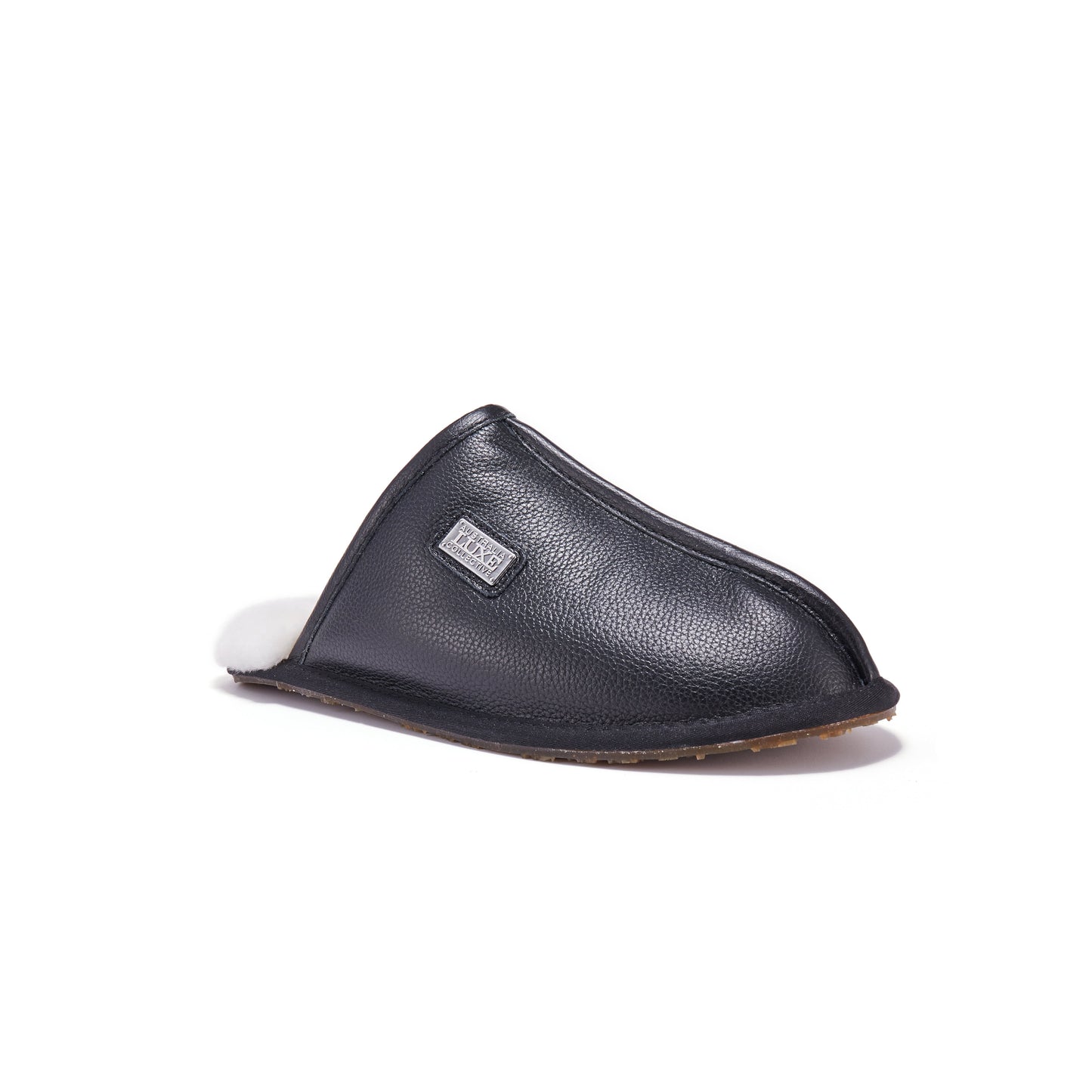 Mens Black Leather Closed Mule Slipper