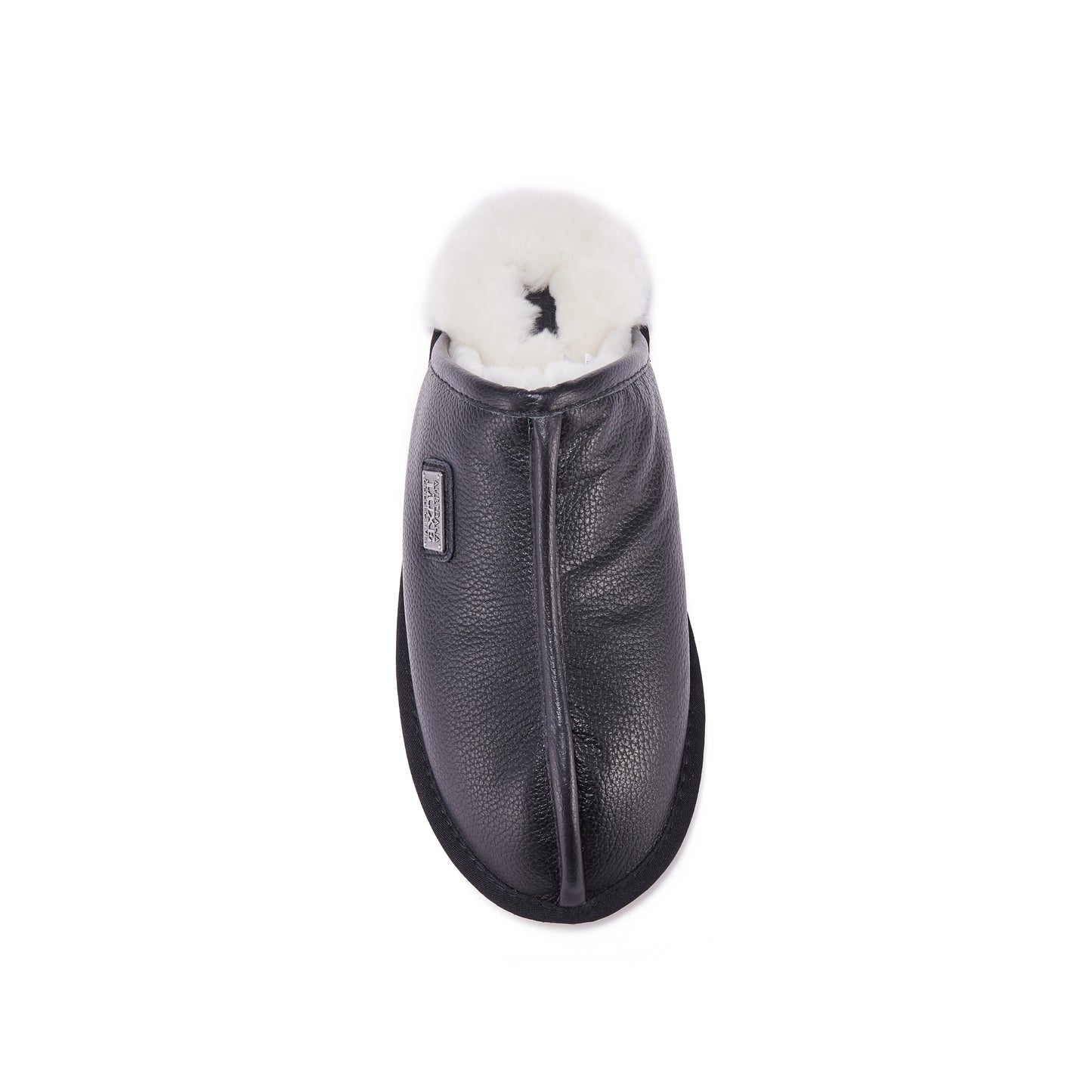 Mens Black Leather Closed Mule Slipper