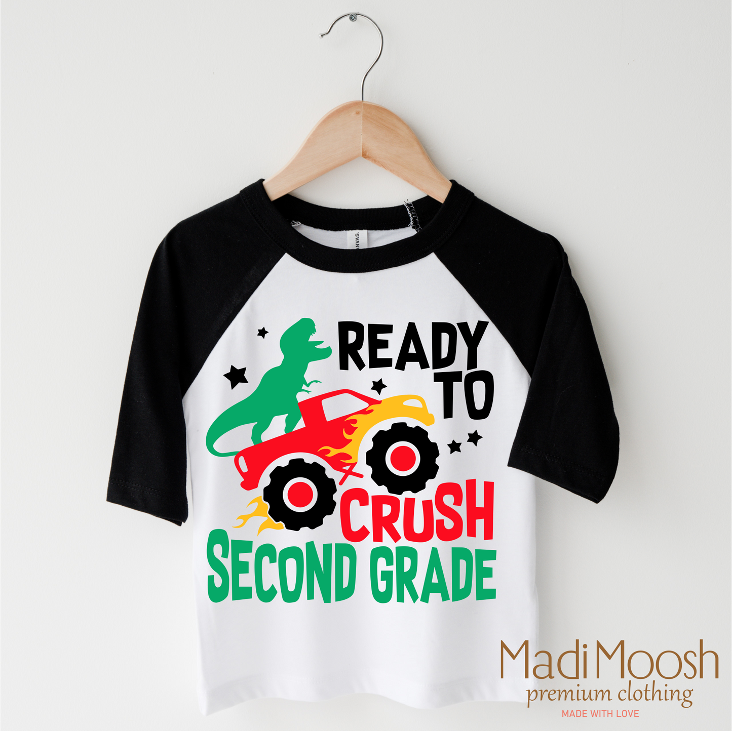 2nd Grade Dinosaur Monster Truck Shirt Back To School Tee Madi Moosh