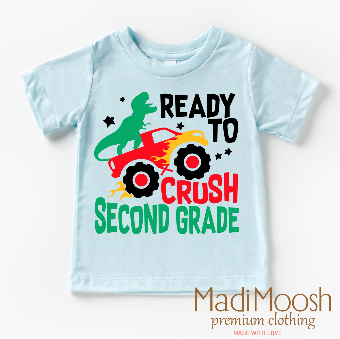 2nd Grade Dinosaur Monster Truck Shirt Back To School Tee Madi Moosh