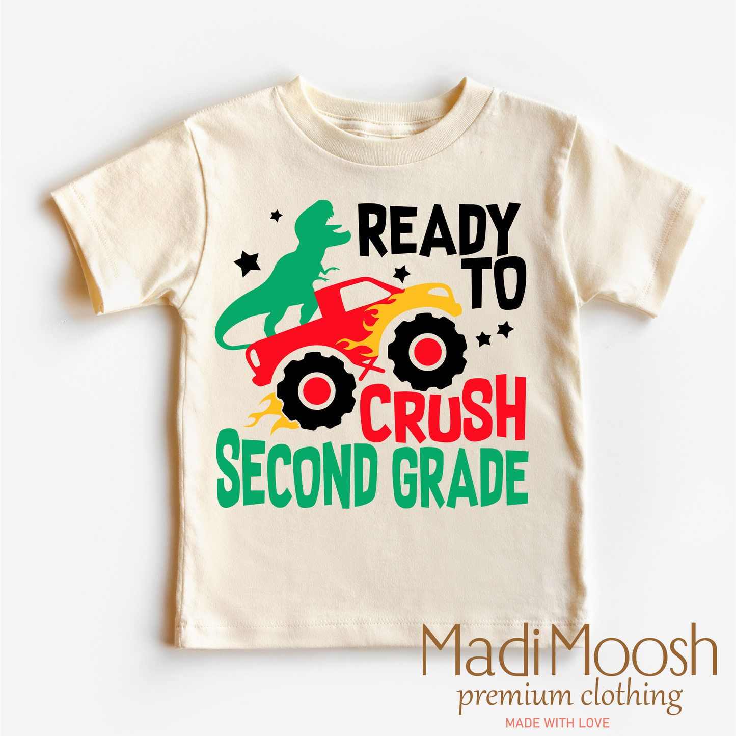 2nd Grade Dinosaur Monster Truck Shirt Back To School Tee Madi Moosh