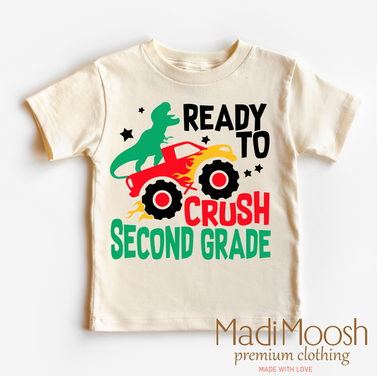 2nd Grade Dinosaur Monster Truck Shirt Back To School Tee Madi Moosh