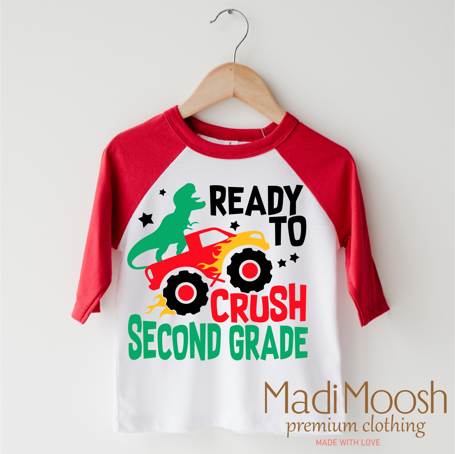 2nd Grade Dinosaur Monster Truck Shirt Back To School Tee Madi Moosh