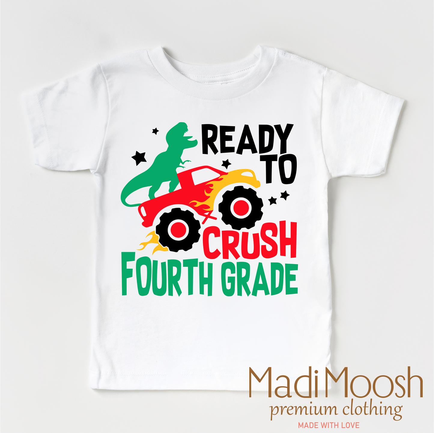 4th Grade Dinosaur Monster Truck Shirt Back To School Tee Madi Moosh