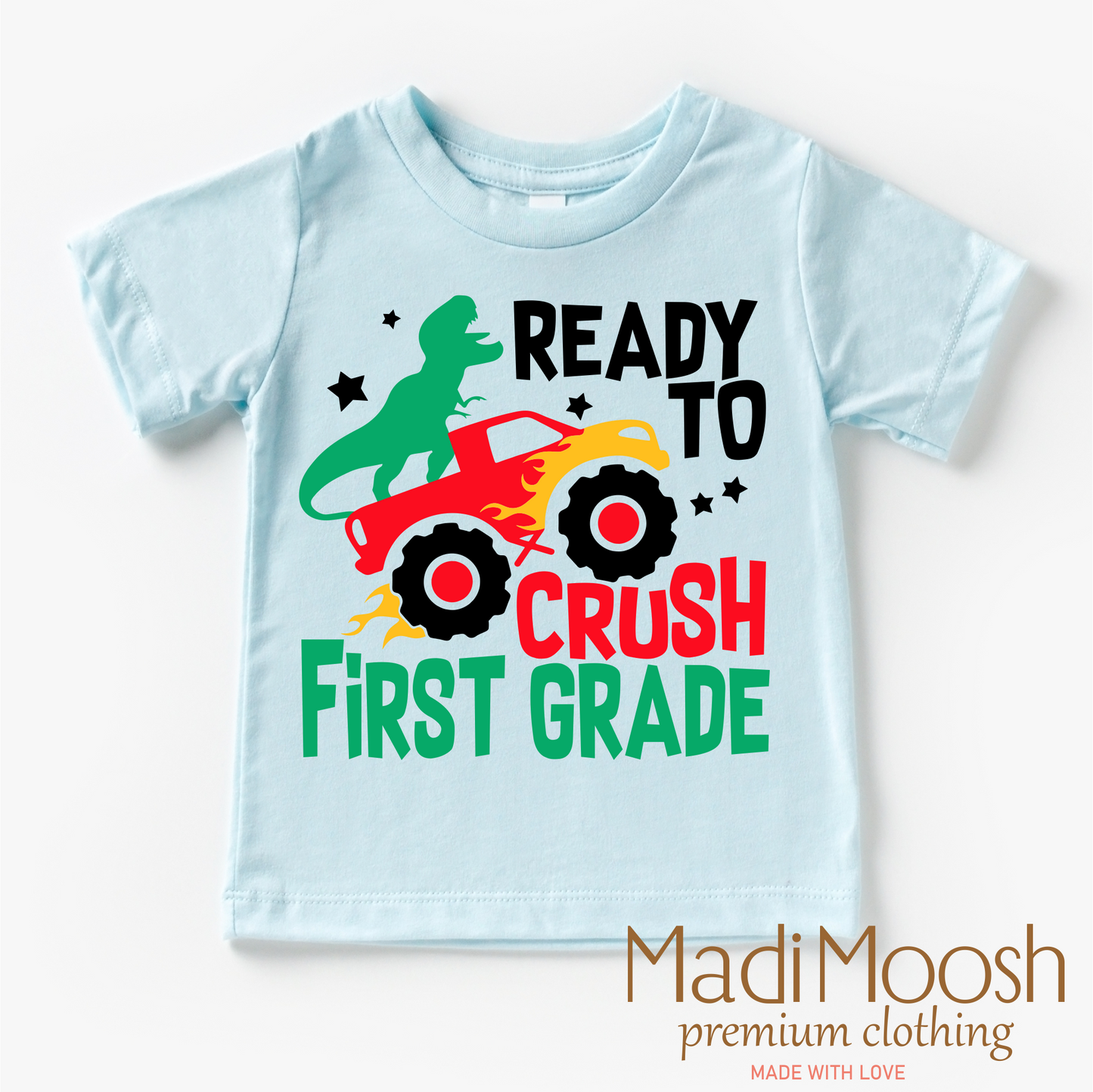 Crush 1st Grade Dinosaur Monster Truck Shirt Back To School Tee Madi Moosh