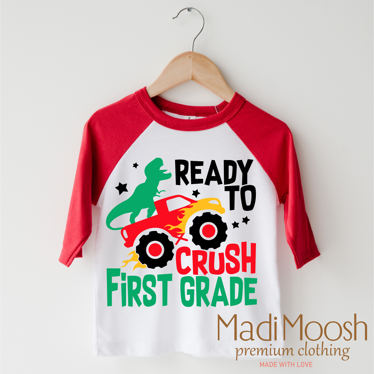 Crush 1st Grade Dinosaur Monster Truck Shirt Back To School Tee Madi Moosh