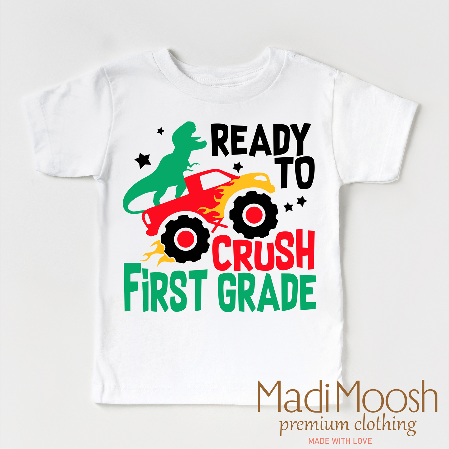 Crush 1st Grade Dinosaur Monster Truck Shirt Back To School Tee Madi Moosh